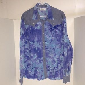 Vintage Western Cowgirl Pearls Button Shirt Size Large